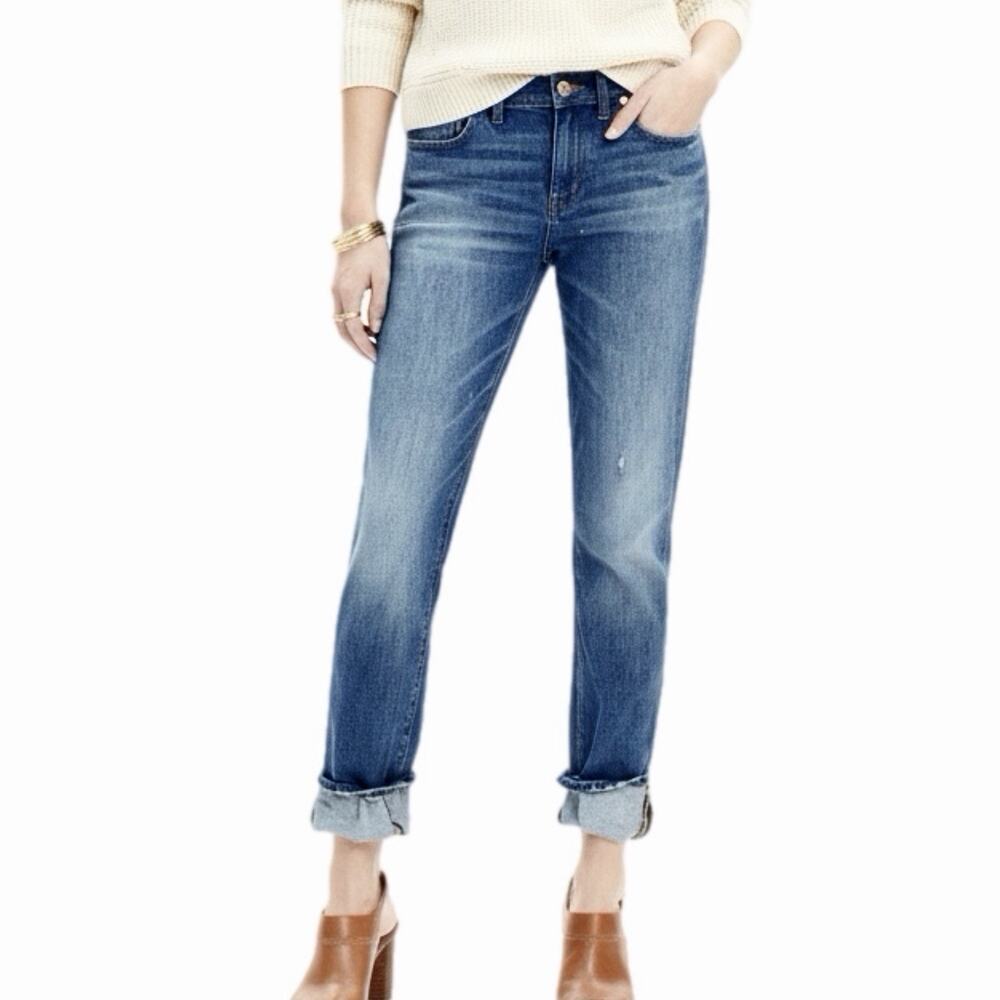 Madewell Women's Jeans 24 Slim Boyjean Distressed Med Wash Denim E0269 Low Rise